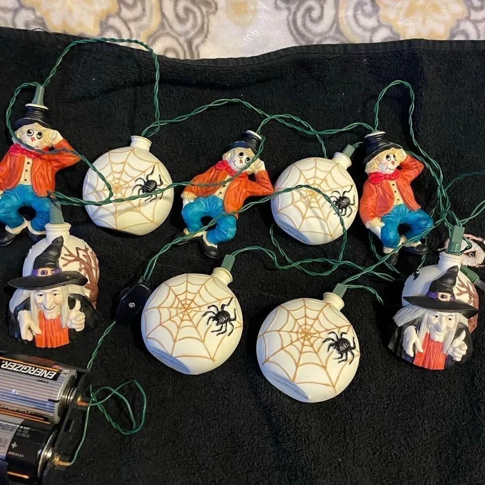RARE Old World Christmas 1983 Halloween Witch Spider Scarecrow String Lights
